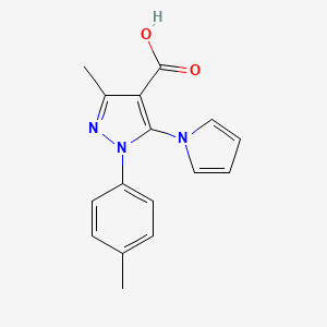 molecular formula C16H15N3O2 B7876894 3-methyl-1-(4-methylphenyl)-5-(1H-pyrrol-1-yl)-1H-pyrazole-4-carboxylic acid 