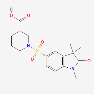 molecular formula C17H22N2O5S B7876937 1-[(1,3,3-trimethyl-2-oxo-2,3-dihydro-1H-indol-5-yl)sulfonyl]piperidine-3-carboxylic acid 