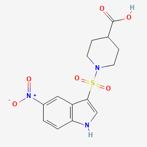 molecular formula C14H15N3O6S B7876942 1-[(5-nitro-1H-indol-3-yl)sulfonyl]piperidine-4-carboxylic acid 