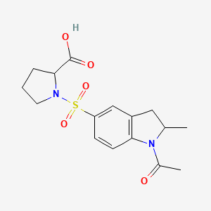molecular formula C16H20N2O5S B7876950 1-[(1-acetyl-2-methyl-2,3-dihydro-1H-indol-5-yl)sulfonyl]proline 