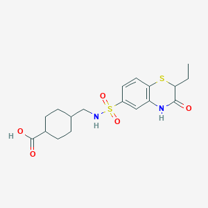 molecular formula C18H24N2O5S2 B7876972 4-({[(2-ethyl-3-oxo-3,4-dihydro-2H-1,4-benzothiazin-6-yl)sulfonyl]amino}methyl)cyclohexanecarboxylic acid 