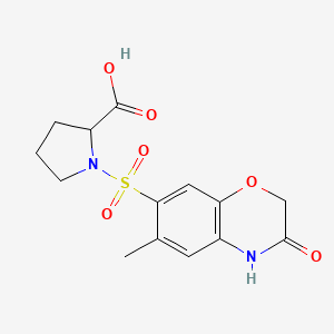 molecular formula C14H16N2O6S B7877061 1-[(6-methyl-3-oxo-3,4-dihydro-2H-1,4-benzoxazin-7-yl)sulfonyl]proline 