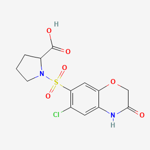 molecular formula C13H13ClN2O6S B7877084 1-[(6-chloro-3-oxo-3,4-dihydro-2H-1,4-benzoxazin-7-yl)sulfonyl]proline 