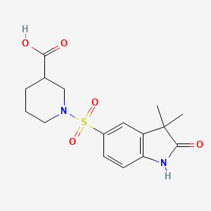 molecular formula C16H20N2O5S B7877116 1-[(3,3-dimethyl-2-oxo-2,3-dihydro-1H-indol-5-yl)sulfonyl]piperidine-3-carboxylic acid 