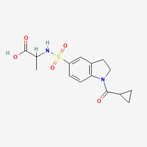 molecular formula C15H18N2O5S B7877139 2-({[1-(cyclopropylcarbonyl)-2,3-dihydro-1H-indol-5-yl]sulfonyl}amino)propanoic acid 