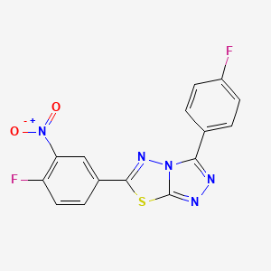 molecular formula C15H7F2N5O2S B7877346 6-(4-Fluoro-3-nitrophenyl)-3-(4-fluorophenyl)[1,2,4]triazolo[3,4-b][1,3,4]thiadiazole 