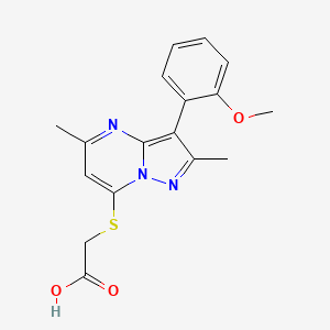 molecular formula C17H17N3O3S B7878206 {[3-(2-Methoxyphenyl)-2,5-dimethylpyrazolo[1,5-a]pyrimidin-7-yl]thio}acetic acid 