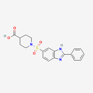 molecular formula C19H19N3O4S B7878262 1-[(2-phenyl-1H-benzimidazol-5-yl)sulfonyl]piperidine-4-carboxylic acid 