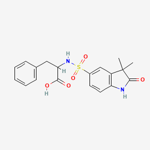 molecular formula C19H20N2O5S B7878295 2-{[(3,3-dimethyl-2-oxo-2,3-dihydro-1H-indol-5-yl)sulfonyl]amino}-3-phenylpropanoic acid 
