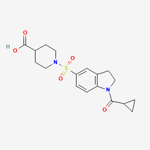 molecular formula C18H22N2O5S B7878307 1-{[1-(cyclopropylcarbonyl)-2,3-dihydro-1H-indol-5-yl]sulfonyl}piperidine-4-carboxylic acid 