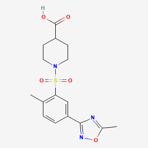 molecular formula C16H19N3O5S B7878324 1-((2-Methyl-5-(5-methyl-1,2,4-oxadiazol-3-yl)phenyl)sulfonyl)piperidine-4-carboxylic acid 