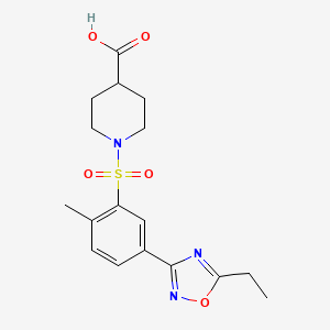 molecular formula C17H21N3O5S B7878379 1-((5-(5-Ethyl-1,2,4-oxadiazol-3-yl)-2-methylphenyl)sulfonyl)piperidine-4-carboxylic acid 