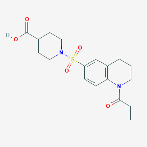 molecular formula C18H24N2O5S B7878390 1-[(1-Propionyl-1,2,3,4-tetrahydroquinolin-6-yl)sulfonyl]piperidine-4-carboxylic acid 
