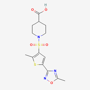 molecular formula C14H17N3O5S2 B7878442 1-{[2-Methyl-5-(5-methyl-1,2,4-oxadiazol-3-yl)thien-3-yl]sulfonyl}piperidine-4-carboxylic acid 