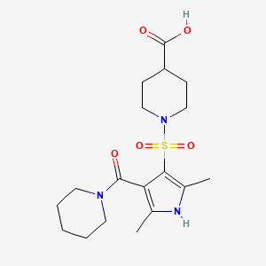 molecular formula C18H27N3O5S B7878466 1-{[2,5-dimethyl-4-(piperidin-1-ylcarbonyl)-1H-pyrrol-3-yl]sulfonyl}piperidine-4-carboxylic acid 