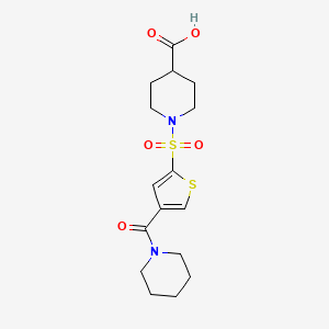 molecular formula C16H22N2O5S2 B7878486 1-{[4-(Piperidin-1-ylcarbonyl)thien-2-yl]sulfonyl}piperidine-4-carboxylic acid 