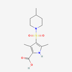 molecular formula C13H20N2O4S B7878495 3,5-dimethyl-4-[(4-methylpiperidin-1-yl)sulfonyl]-1H-pyrrole-2-carboxylic acid 