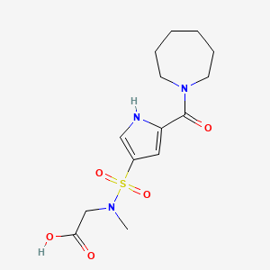 molecular formula C14H21N3O5S B7878511 2-[N-methyl5-(azepane-1-carbonyl)-1H-pyrrole-3-sulfonamido]acetic acid 