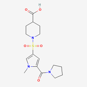 molecular formula C16H23N3O5S B7878513 1-{[1-methyl-5-(pyrrolidin-1-ylcarbonyl)-1H-pyrrol-3-yl]sulfonyl}piperidine-4-carboxylic acid 