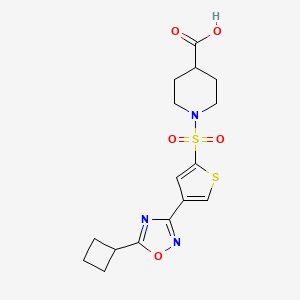 molecular formula C16H19N3O5S2 B7878570 1-((4-(5-Cyclobutyl-1,2,4-oxadiazol-3-yl)thiophen-2-yl)sulfonyl)piperidine-4-carboxylic acid 