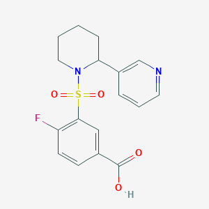 molecular formula C17H17FN2O4S B7878750 4-Fluoro-3-[(2-pyridin-3-ylpiperidin-1-yl)sulfonyl]benzoic acid 