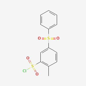 molecular formula C13H11ClO4S2 B7878826 5-Benzenesulfonyl-2-methyl-benzenesulfonyl chloride 