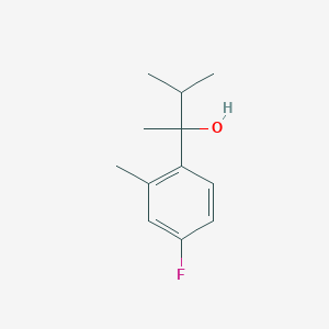 molecular formula C12H17FO B7878941 2-(4-Fluoro-2-methylphenyl)-3-methyl-butan-2-ol 