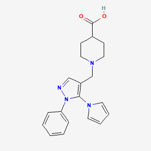 molecular formula C20H22N4O2 B7879639 1-{[1-phenyl-5-(1H-pyrrol-1-yl)-1H-pyrazol-4-yl]methyl}piperidine-4-carboxylic acid 