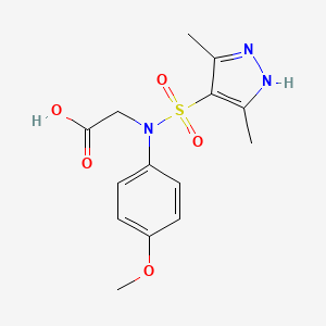 molecular formula C14H17N3O5S B7879728 N-[(3,5-dimethyl-1H-pyrazol-4-yl)sulfonyl]-N-(4-methoxyphenyl)glycine 