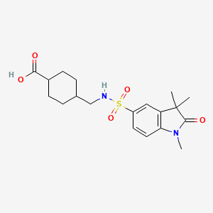 molecular formula C19H26N2O5S B7879801 4-({[(1,3,3-trimethyl-2-oxo-2,3-dihydro-1H-indol-5-yl)sulfonyl]amino}methyl)cyclohexanecarboxylic acid 