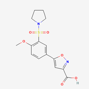 molecular formula C15H16N2O6S B7879851 5-[4-Methoxy-3-(pyrrolidin-1-ylsulfonyl)phenyl]isoxazole-3-carboxylic acid 