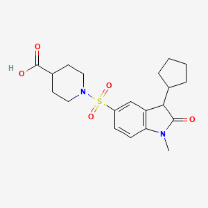 molecular formula C20H26N2O5S B7879862 1-[(3-cyclopentyl-1-methyl-2-oxo-2,3-dihydro-1H-indol-5-yl)sulfonyl]piperidine-4-carboxylic acid 
