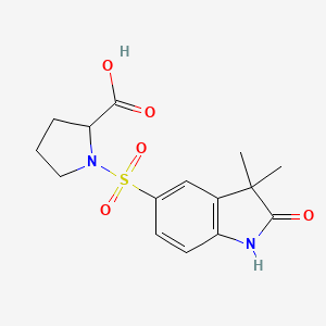 molecular formula C15H18N2O5S B7879878 1-[(3,3-dimethyl-2-oxo-2,3-dihydro-1H-indol-5-yl)sulfonyl]proline 