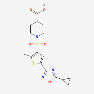 molecular formula C16H19N3O5S2 B7879902 1-{[5-(5-Cyclopropyl-1,2,4-oxadiazol-3-yl)-2-methylthien-3-yl]sulfonyl}piperidine-4-carboxylic acid 