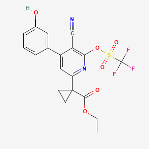 molecular formula C19H15F3N2O6S B7880033 Ethyl 1-(5-cyano-4-(3-hydroxyphenyl)-6-{[(trifluoromethyl)sulfonyl]oxy}pyridin-2-yl)cyclopropanecarboxylate 