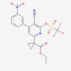 molecular formula C19H14F3N3O7S B7880036 Ethyl 1-(5-cyano-4-(3-nitrophenyl)-6-{[(trifluoromethyl)sulfonyl]oxy}pyridin-2-yl)cyclopropanecarboxylate 