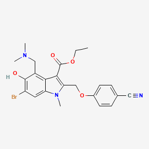 molecular formula C23H24BrN3O4 B7880059 ethyl 6-bromo-2-[(4-cyanophenoxy)methyl]-4-[(dimethylamino)methyl]-5-hydroxy-1-methyl-1H-indole-3-carboxylate 