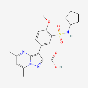 molecular formula C21H24N4O5S B7880088 3-{3-[(Cyclopentylamino)sulfonyl]-4-methoxyphenyl}-5,7-dimethylpyrazolo[1,5-a]pyrimidine-2-carboxylic acid 