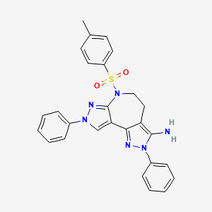 molecular formula C27H24N6O2S B7880124 6-[(4-methylphenyl)sulfonyl]-2,8-diphenyl-4,5,6,8-tetrahydro-2H-dipyrazolo[3,4-b:3',4'-d]azepin-3-amine 