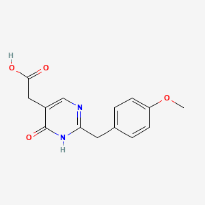 molecular formula C14H14N2O4 B7880238 2-(2-[(4-Methoxyphenyl)methyl]-6-oxo-1,6-dihydropyrimidin-5-yl)acetic acid 