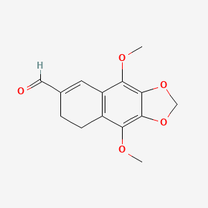 molecular formula C14H14O5 B7880476 4,9-Dimethoxy-2H,7H,8H-naphtho[2,3-d][1,3]dioxole-6-carbaldehyde 