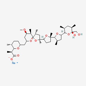 molecular formula C40H67NaO11 B7880884 sodium;(2S)-2-[(3R)-6-[[(2S,4R,5R,6R,7R)-2-[(5S)-5-[(3R)-5-[(3S,5R,6R)-6-hydroxy-6-(hydroxymethyl)-3,5-dimethyloxan-2-yl]-3-methyloxolan-2-yl]-5-methyloxolan-2-yl]-7-methoxy-2,4,6-trimethyl-1,10-dioxaspiro[4.5]decan-9-yl]methyl]-3-methyloxan-2-yl]propanoate 