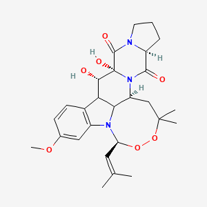 molecular formula C27H35N3O7 B7880895 5H,12H-3,4-二氧杂-5a,11a,15a-三氮杂环辛[lm]芴[5,6-b]芴-11,15(2H,13H)-二酮,1,10,10a,14,14a,15b-六氢-10,10a-二羟基-7-甲氧基-2,2-二甲基-5-(2-甲基-1-丙烯-1-基)-,(5r,10s,10ar,1 