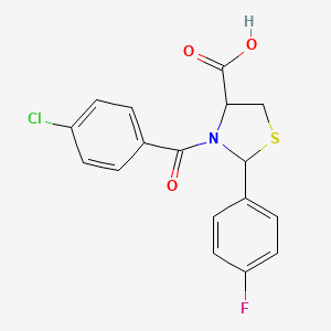 molecular formula C17H13ClFNO3S B7882653 3-[(4-Chlorophenyl)carbonyl]-2-(4-fluorophenyl)-1,3-thiazolidine-4-carboxylic acid 