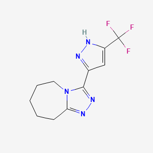 molecular formula C11H12F3N5 B7882682 3-[3-(trifluoromethyl)-1H-pyrazol-5-yl]-6,7,8,9-tetrahydro-5H-[1,2,4]triazolo[4,3-a]azepine 