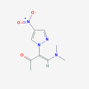 molecular formula C9H12N4O3 B7882740 4-(dimethylamino)-3-(4-nitro-1H-pyrazol-1-yl)but-3-en-2-one 