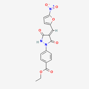 molecular formula C17H13N3O7 B7882968 ethyl 4-{(4E)-4-[(5-nitrofuran-2-yl)methylidene]-3,5-dioxopyrazolidin-1-yl}benzoate 