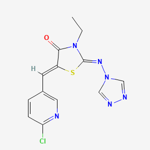 molecular formula C13H11ClN6OS B7883009 5-[(6-chloropyridin-3-yl)methylidene]-3-ethyl-2-[(4H-1,2,4-triazol-4-yl)imino]-1,3-thiazolidin-4-one 