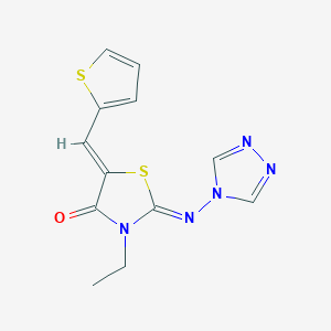 molecular formula C12H11N5OS2 B7883116 3-ethyl-5-[(thiophen-2-yl)methylidene]-2-[(4H-1,2,4-triazol-4-yl)imino]-1,3-thiazolidin-4-one 