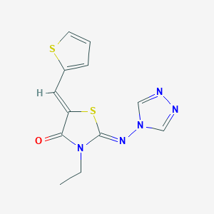 molecular formula C12H11N5OS2 B7883116 (2Z,5Z)-3-ethyl-5-(thiophen-2-ylmethylidene)-2-(1,2,4-triazol-4-ylimino)-1,3-thiazolidin-4-one 